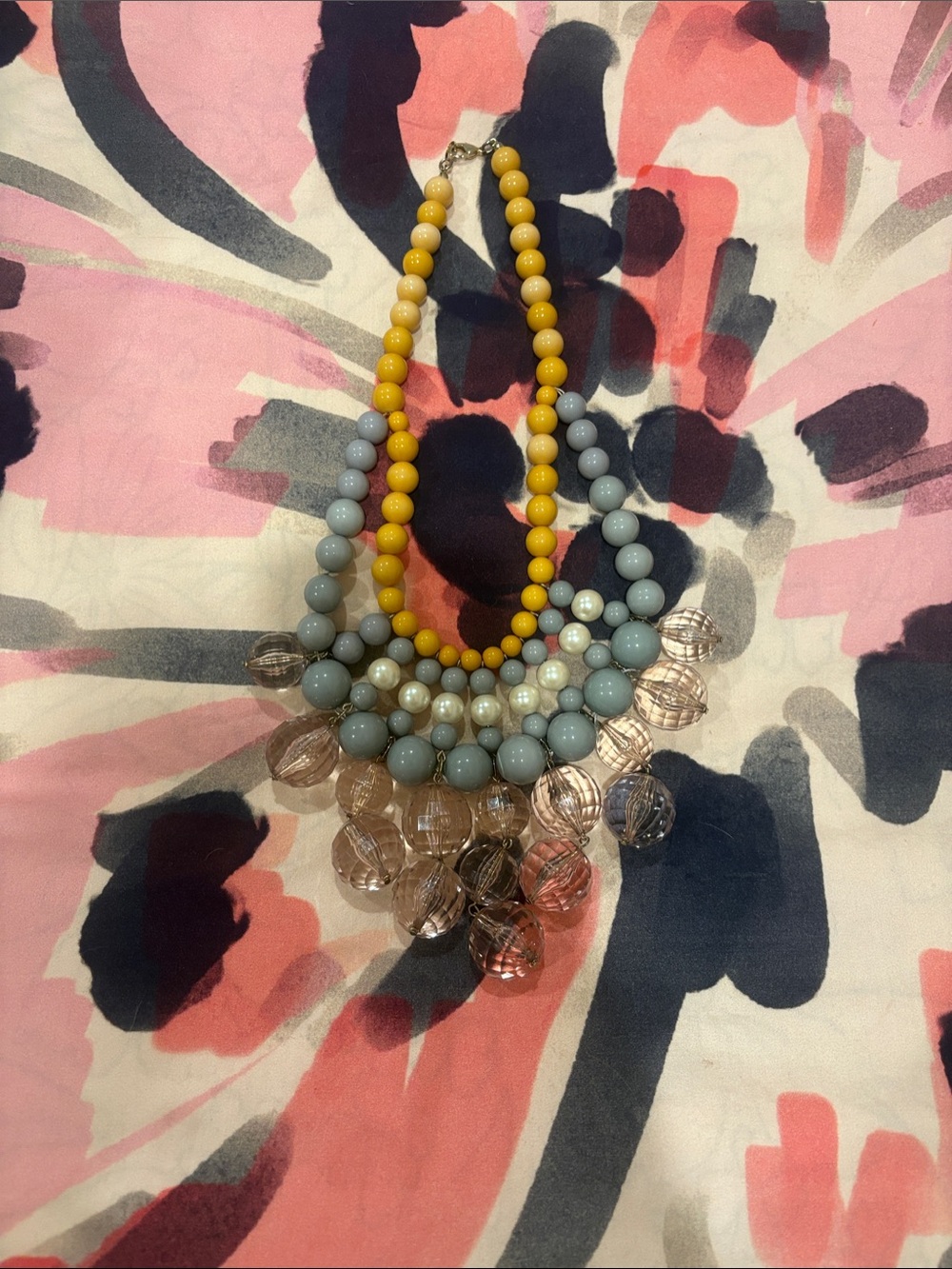 Statement Beaded Bib Necklace in Yellow and Light Blue